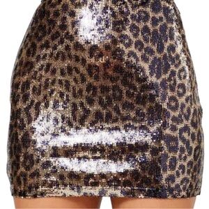 Altar'd State Leopard Sequin Mini Skirt Women’s S Small Brown Tan Black